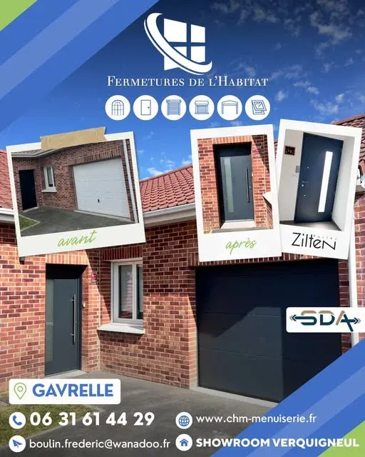 Remplacement porte de garage et porte d'entrée à Gavrelle, Arras, CHM Menuiserie
